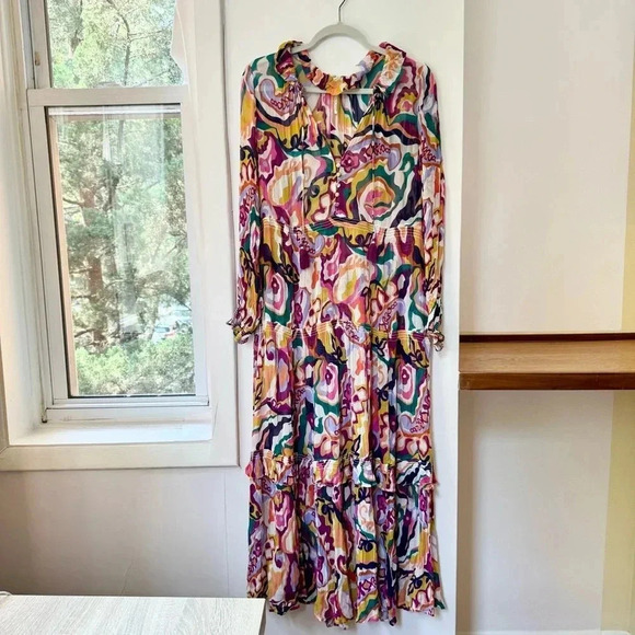 Anthropologie The Marais Printed Chiffon Maxi Dress Long Sleeve Small - Picture 4 of 12